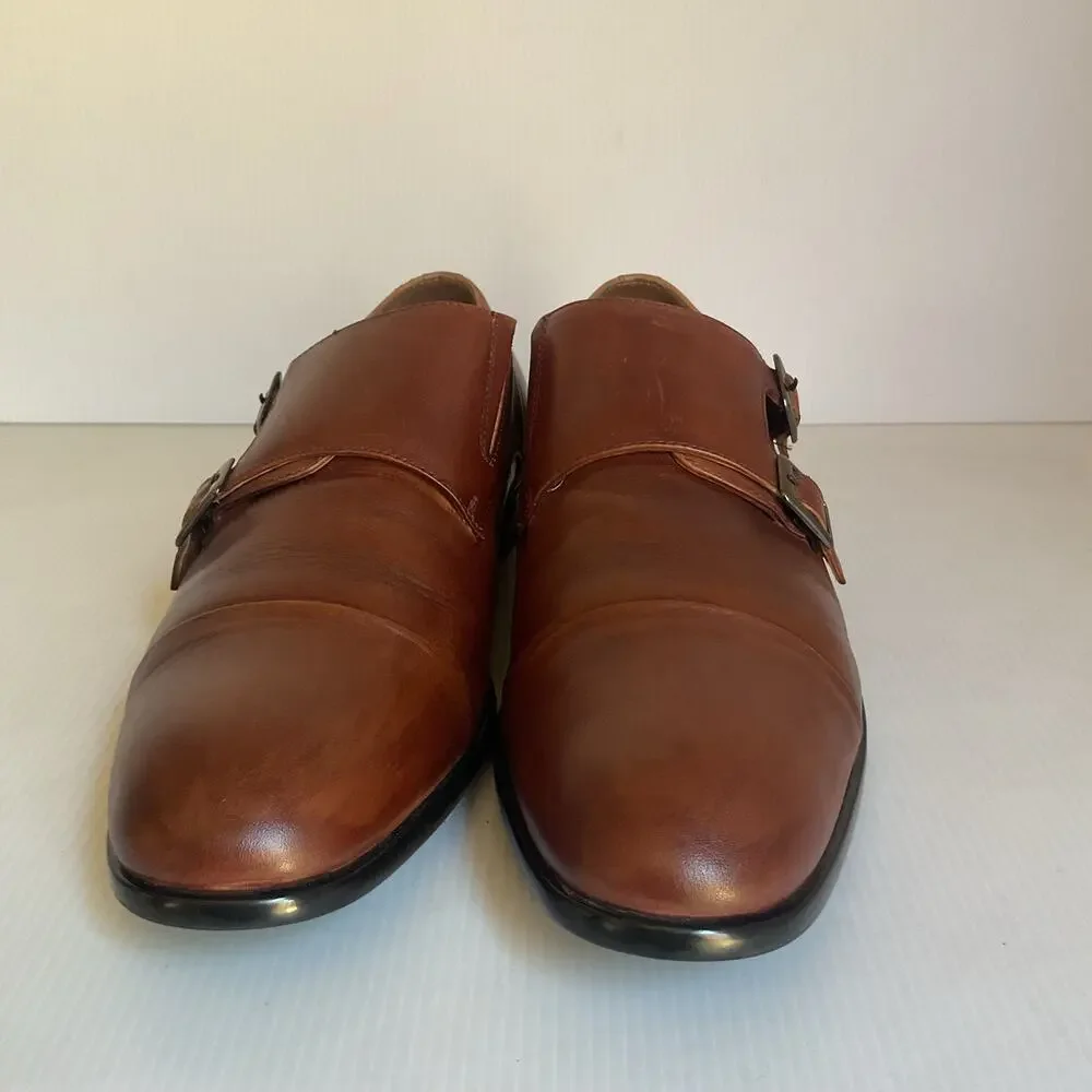 ALDO Men’s Brown Double Monk Strap Dress Shoes Sz 9.5 Leather Cap Toe Formal